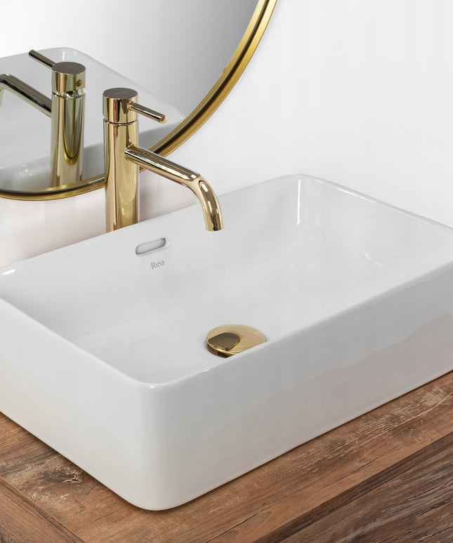 Stačiakampis stalviršio praustuvas REA BERTA baltas, aukštas, gilus 30,5x48,5 cm