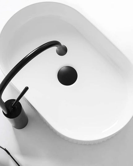 Stalviršinis praustuvas REA VANDA, ovalus, baltas, briaunotas, keraminis