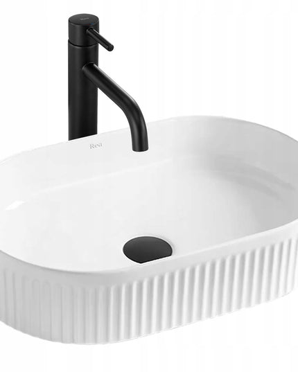 Stalviršinis praustuvas REA VANDA, ovalus, baltas, briaunotas, keraminis