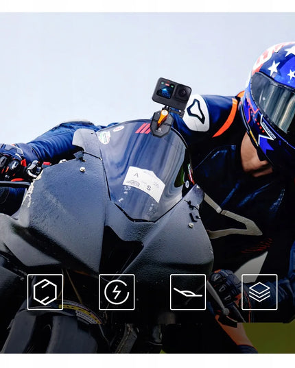 K+F KF31.169 spaustukas – laikiklis motociklo ar motorolerio stiklui ir aptakui, skirtas GoPro ir 1/4″ kameroms