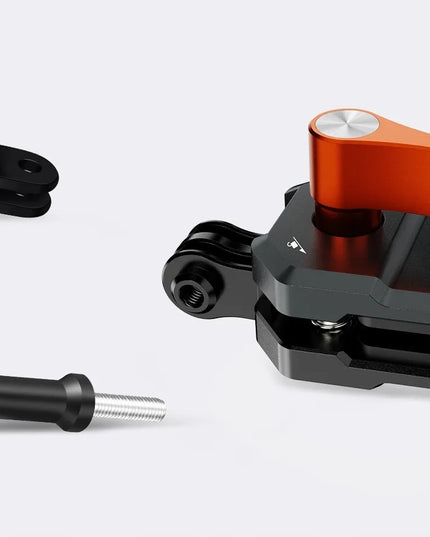 K+F KF31.169 spaustukas – laikiklis motociklo ar motorolerio stiklui ir aptakui, skirtas GoPro ir 1/4″ kameroms