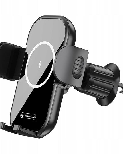 Automobilinis telefono laikiklis su 15W belaidžiu įkrovikliu ant ventiliacijos grotelių