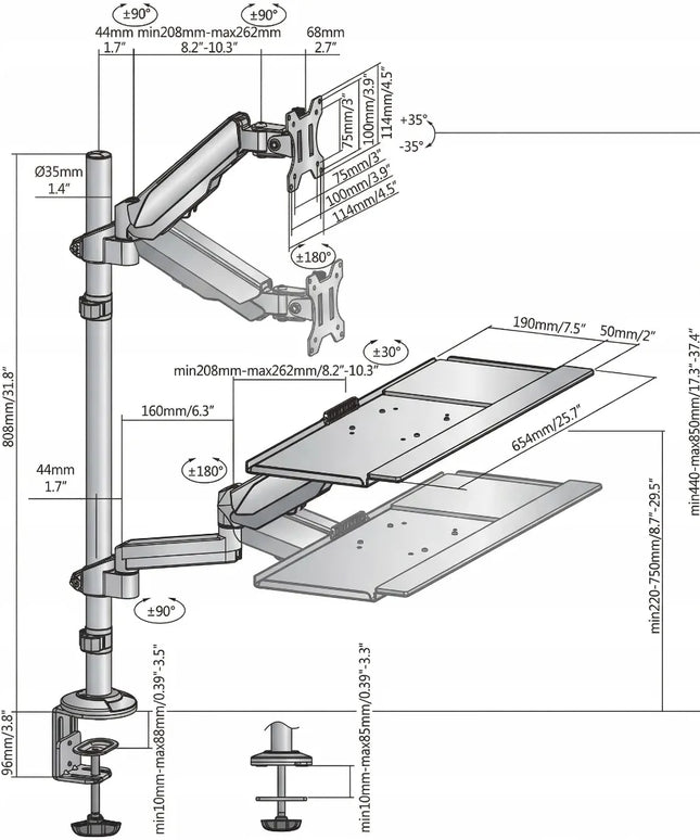 Stalinis monitoriaus ir klaviatūros laikiklis 17-32" VESA 8kg Spacetronik, juodas