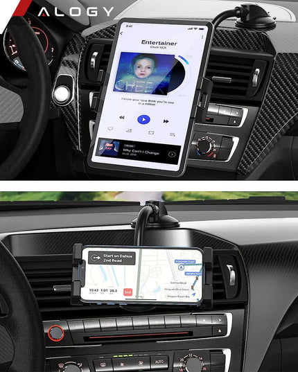 Tvirtas automobilinis laikiklis telefonui ir planšetiniam kompiuteriui, montuojamas ant prietaisų skydelio arba priekinio stiklo