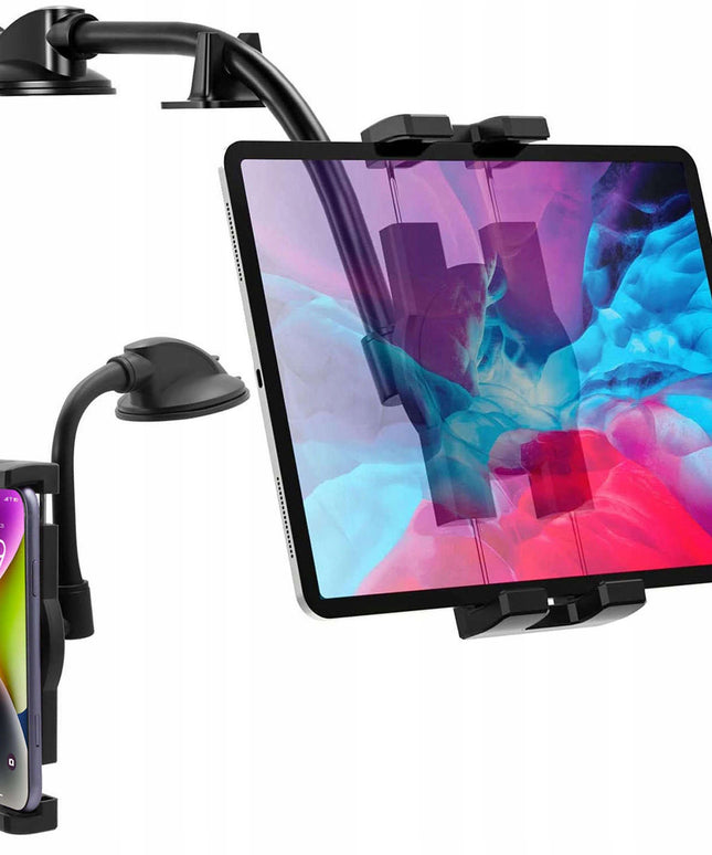 Tvirtas automobilinis laikiklis telefonui ir planšetiniam kompiuteriui, montuojamas ant prietaisų skydelio arba priekinio stiklo