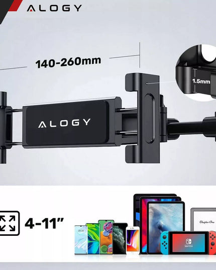 Alogy automobilinis telefono ir planšetės laikiklis 4-11 col. ant galvos atramos