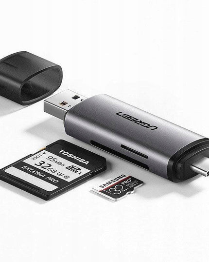 Ugreen SD / „microSD“ kortelių skaitytuvas su USB 3.0 / USB C 3.0, pilkas (50706)