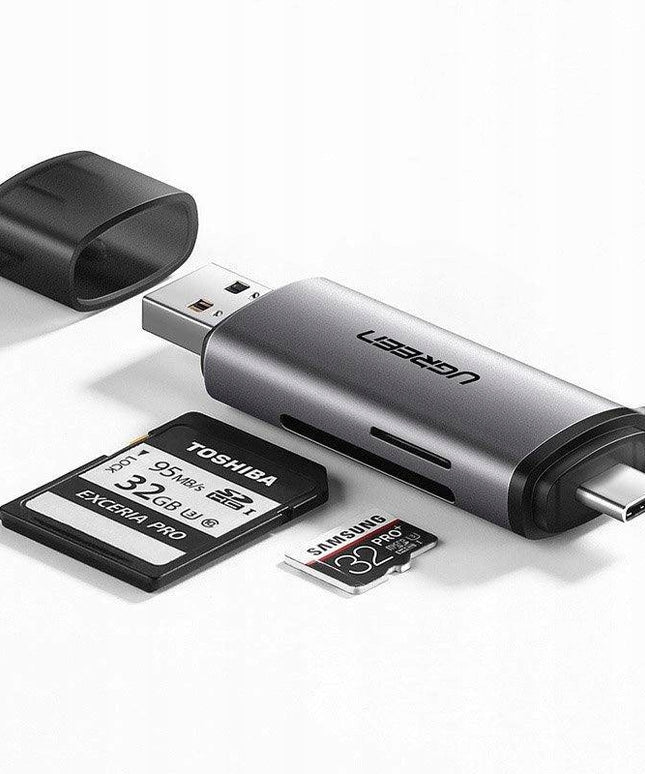 Ugreen SD / „microSD“ kortelių skaitytuvas su USB 3.0 / USB C 3.0, pilkas (50706)