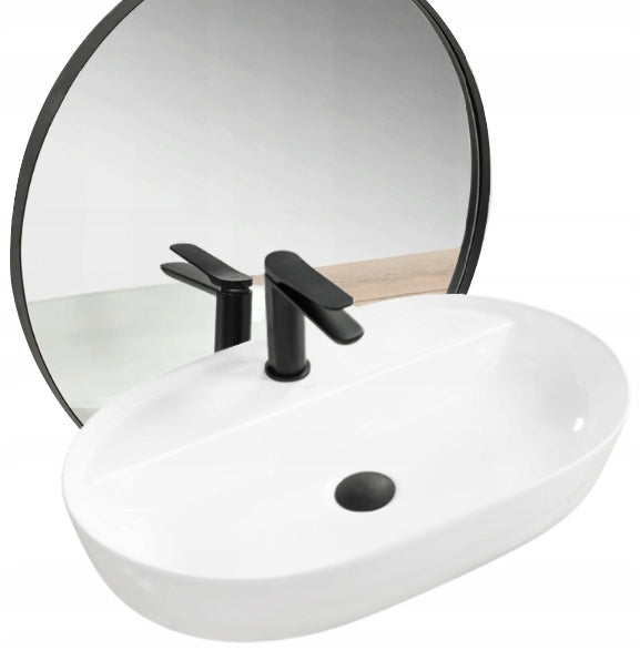 Keraminis stalviršio praustuvas baltas ovalus blizgus AURA - REA