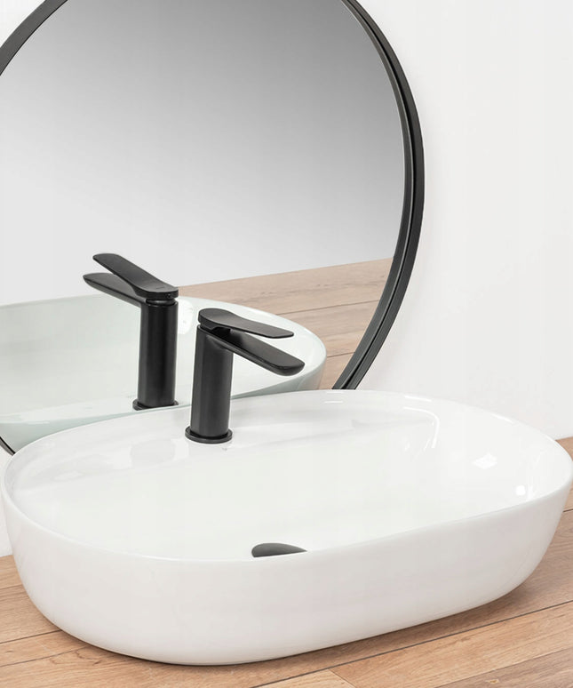 Keraminis stalviršio praustuvas baltas ovalus blizgus AURA - REA