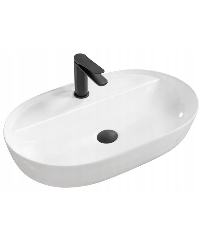 Keraminis stalviršio praustuvas baltas ovalus blizgus AURA - REA