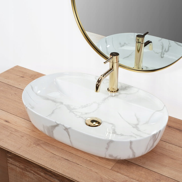 Keramikinis stalviršinis praustuvas ovalus REA AURA 61 MARMO SHINY AKMUO