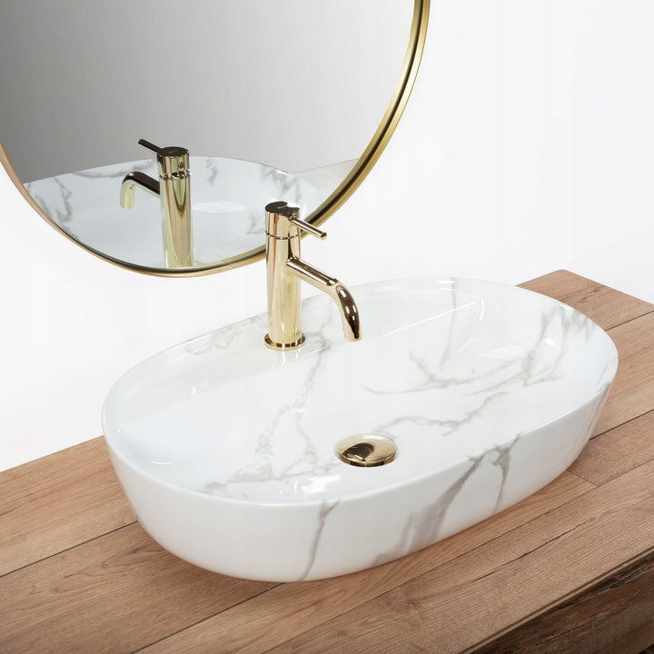 Keramikinis stalviršinis praustuvas ovalus REA AURA 61 MARMO SHINY AKMUO