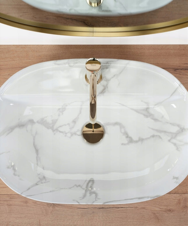 Keramikinis stalviršinis praustuvas ovalus REA AURA 61 MARMO SHINY AKMUO