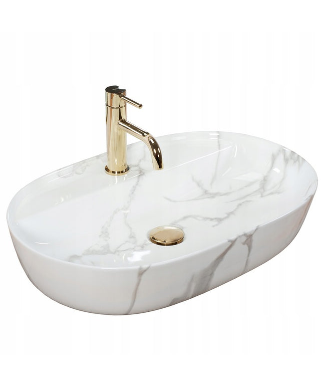 Keramikinis stalviršinis praustuvas ovalus REA AURA 61 MARMO SHINY AKMUO
