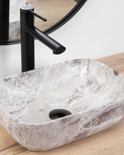 Mažas pilkas stalviršio praustuvas su akmens raštu, skirtas WC REA BELINDA MINI STONE