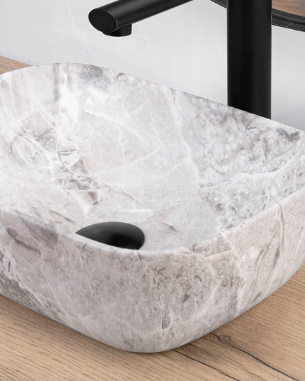 Mažas pilkas stalviršio praustuvas su akmens raštu, skirtas WC REA BELINDA MINI STONE