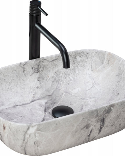 Mažas pilkas stalviršio praustuvas su akmens raštu, skirtas WC REA BELINDA MINI STONE