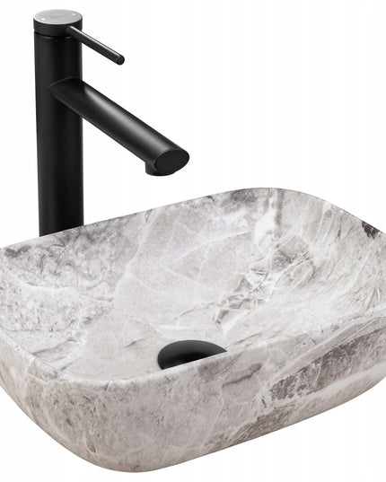 Mažas pilkas stalviršio praustuvas su akmens raštu, skirtas WC REA BELINDA MINI STONE