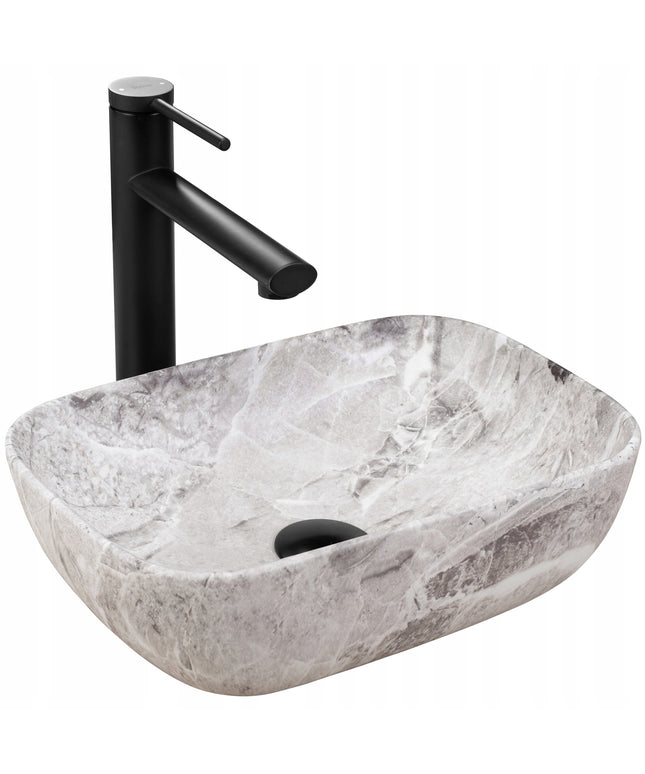 Mažas pilkas stalviršio praustuvas su akmens raštu, skirtas WC REA BELINDA MINI STONE