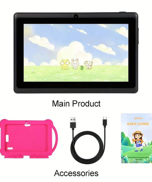 Vaikiška 7 colių Android planšetė su edukacinėmis funkcijomis ir akių apsauga