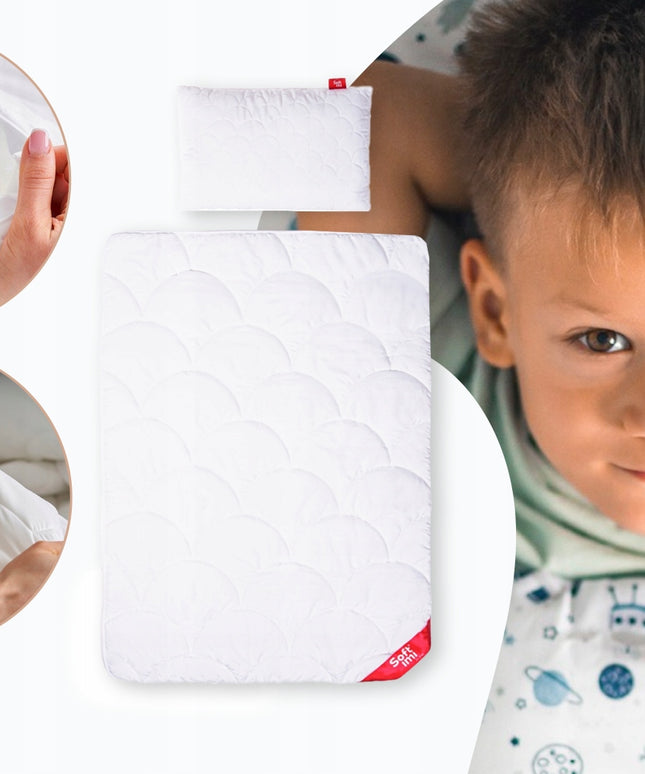 Vaikiška antialerginė patalynė, komplektas, Antklodė 100x135 + Pagalvė 40x60 Softimi