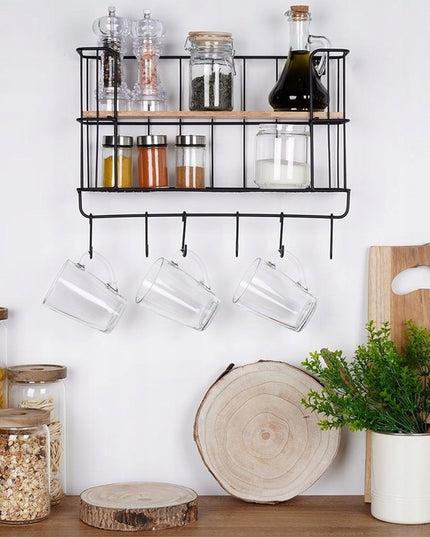 Virtuvės, vonios pakabinama lentyna, dviejų aukštų su kabliukais