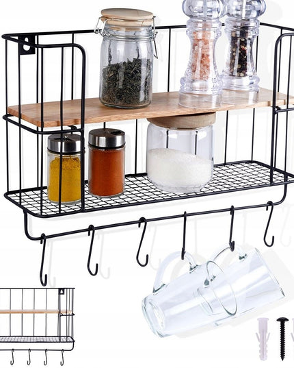 Virtuvės, vonios pakabinama lentyna, dviejų aukštų su kabliukais