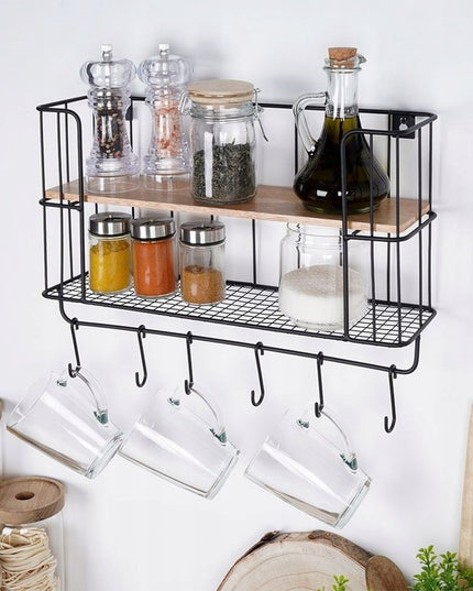 Virtuvės, vonios pakabinama lentyna, dviejų aukštų su kabliukais