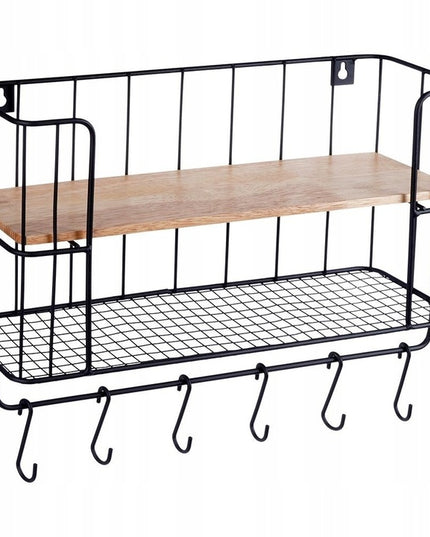 Virtuvės, vonios pakabinama lentyna, dviejų aukštų su kabliukais