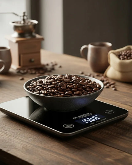 Tikslios elektroninės virtuvinės svarstyklės Revolution POWER 1 g - 5 kg, juodos stiklinės