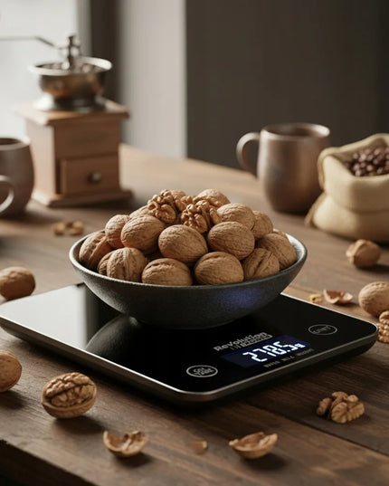 Tikslios elektroninės virtuvinės svarstyklės Revolution POWER 1 g - 5 kg, juodos stiklinės