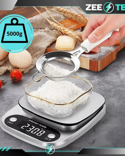 Tikslios skaitmeninės virtuvinės svarstyklės 1 g | 5 kg svoriui su taros funkcija + baterijos