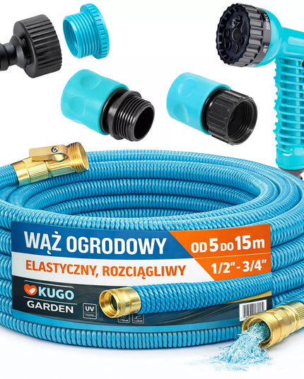 Lanksti išsiplečianti sodo žarna 5-15m 1/2" 3/4" su purkštuvu, jungtimis ir vožtuvu