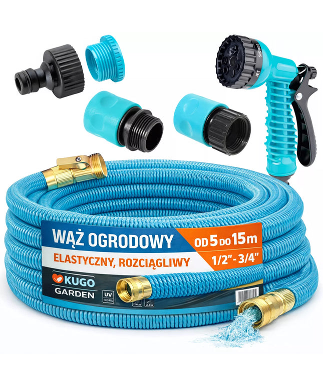 Lanksti išsiplečianti sodo žarna 5-15m 1/2" 3/4" su purkštuvu, jungtimis ir vožtuvu