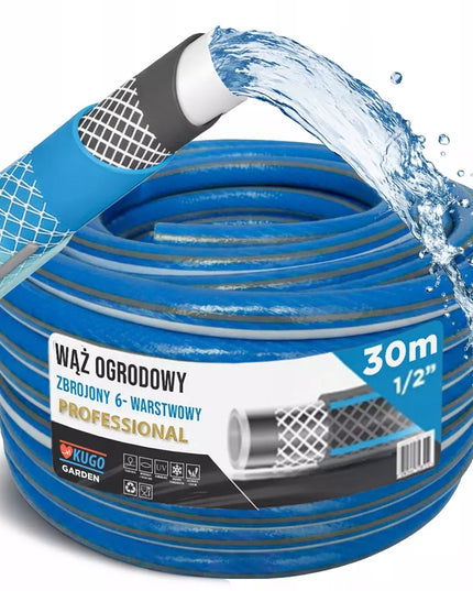 Guminė sodo žarna 1/2" 30 m, 6 sluoksnių, sustiprinta, 36 bar, Lenkijos gamybos