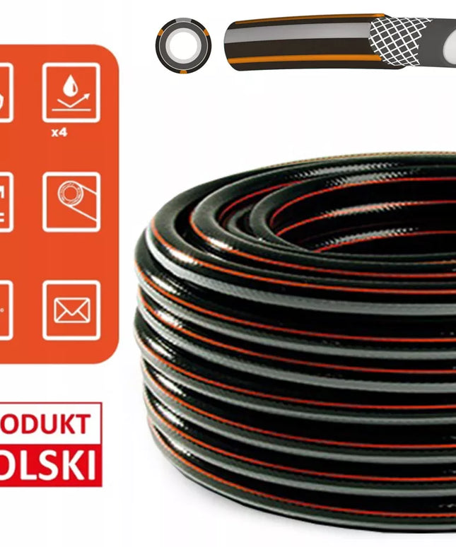 Sodo žarna guminė 1/2" 50m 4 sluoksnių CARBON armuota, pagaminta Lenkijoje