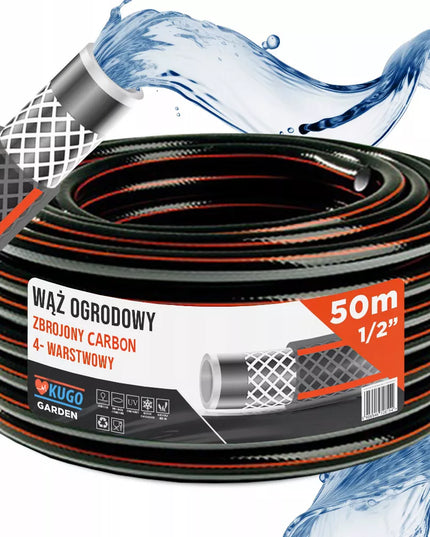 Sodo žarna guminė 1/2" 50m 4 sluoksnių CARBON armuota, pagaminta Lenkijoje