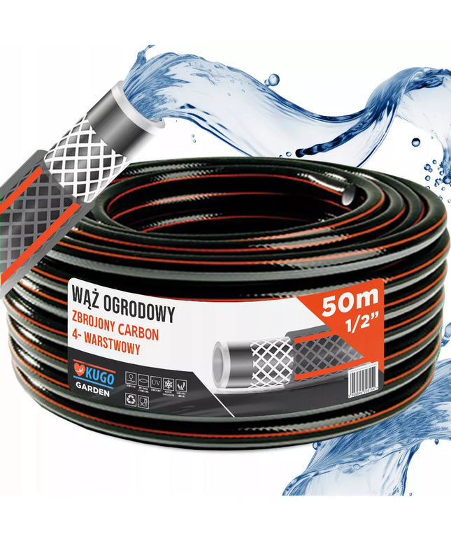 Sodo žarna guminė 1/2" 50m 4 sluoksnių CARBON armuota, pagaminta Lenkijoje