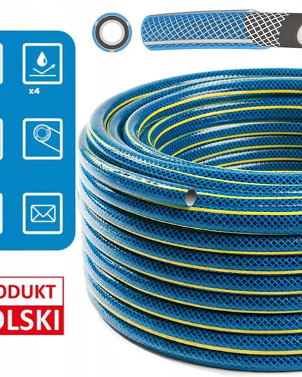 GUMINĖ SODO ŽARNA 1/2" 50m, 4 SLUOKSNIŲ SU PURKŠTUVU IR VEŽIMĖLIU BRADAS RINKINYS