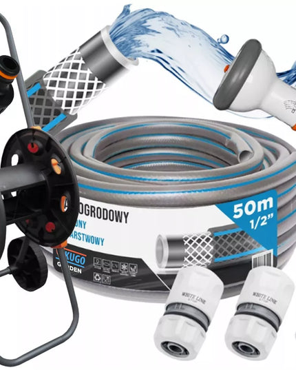 Sodo žarnos rinkinys su vežimėliu ir purkštuvu 1/2" 50m Bradas