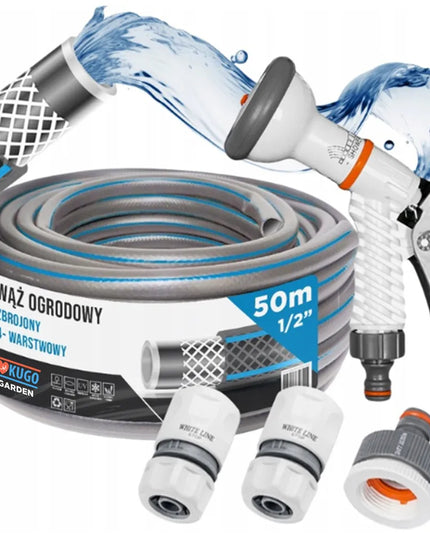 Sodo žarna guminė 1/2" 50m 4 sluoksnių + pistoletas ir jungčių rinkinys