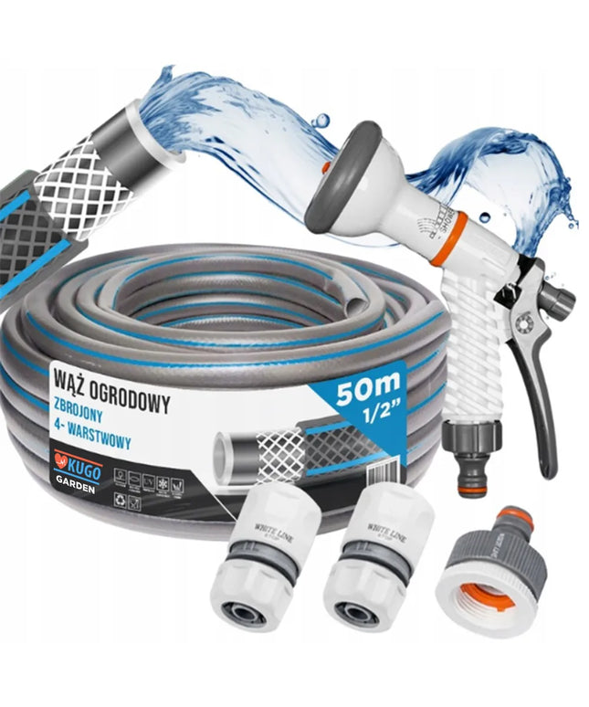 Sodo žarna guminė 1/2" 50m 4 sluoksnių + pistoletas ir jungčių rinkinys