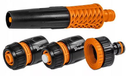 Guminė sodo žarna 1/2" 50m 4 sluoksnių + purkštuvas ir jungtys BRADAS komplektas