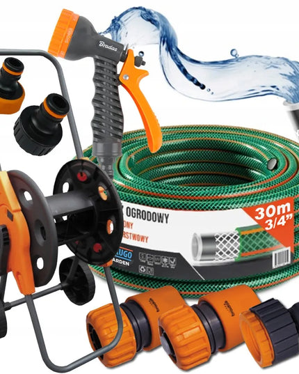 Guminė sodo žarna 3/4" 30m 4 sluoksnių + purkštuvas, vežimėlis, BRADAS rinkinys