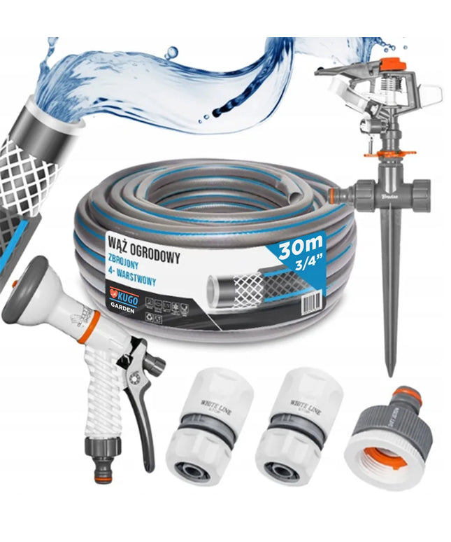 Sodo žarna guminė 3/4" 30m 4 sluoksnių + pistoletas purkštuvų komplektas BRADAS