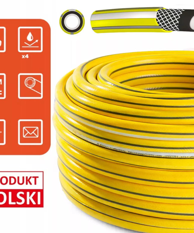 GUMINĖ SODO ŽARNA 3/4" 30m 4 SLUOKSNIŲ PREMIUM PISTOLETAS VEŽIMĖLIS RINKINYS BRADAS