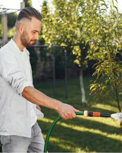 GUMINĖ SODO ŽARNA 3/4" 30m 4 SLUOKSNIŲ PREMIUM PISTOLETAS VEŽIMĖLIS RINKINYS BRADAS