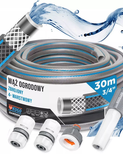 GUMINĖ SODO ŽARNA 3/4" 30m 4 SLUOKSNIŲ + Purkštuvas ir jungtys BRADAS rinkinys