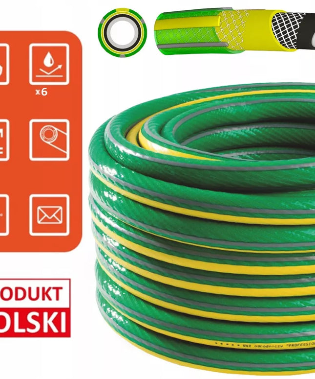 Guminė sodo žarna 3/4" 30m, 6 sluoksnių, armuota, 36 bar, Lenkijos gamybos